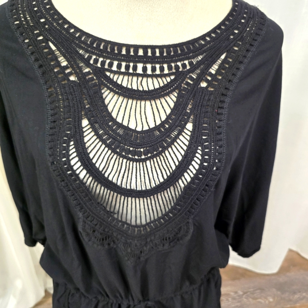 2/$30 Captiva Black Swim Beach Cover Up Womens Size M Crochet Detail Resortwear - Picture 3 of 15